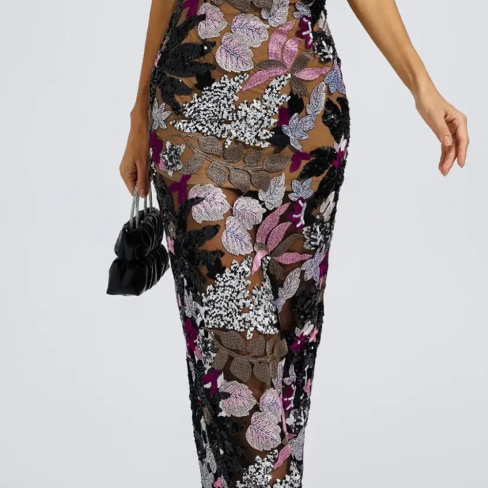 Floral Embroidered Evening Dress Small Size